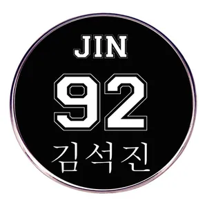 Round Alloy Brooch Badge Pin For K-pop Fans Merchandise Black White Letter Number Design Decorative Fashion Accessory