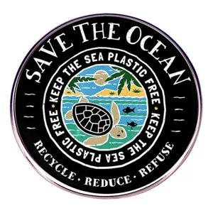 Broche en Émail Save The Ocean Tortue de Mer Vintage en Alliage Protection de la Vie Marine Badge de Revers Bijou Écologique Cadeau