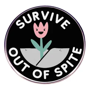 Surviving Tulip Enamel Pin Funny Cartoon Flower Brooch Round Badge With Survive Out Of Spite Letter For Backpack Hat Clothes