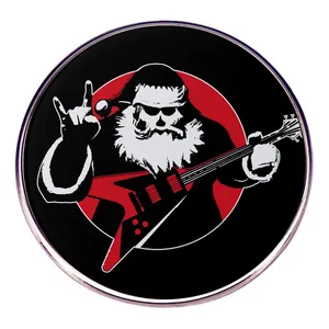 Rock Christmas Skull Brooch Punk Music Pin Metal Alloy Badge Santa Claus With Guitar Gothic Xmas Jewelry For Men Women