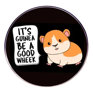 Cartoon Guinea Pig Enamel Pin Alloy Badge Circular Dutch Pig Brooch Creative Pun Lettering Backpack Decoration Accessory Gift