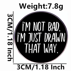 Classic round enamel pin with movie quote 3cm diameter and 7.8g weight specifications