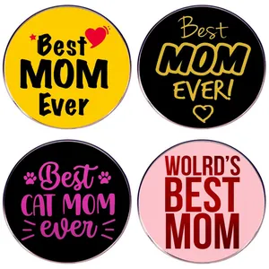 Día De La Madre Best Mom Ever Broche De Aleación Redondo Para Mujer Corazón Mamá Gato Insignia Joyería Accesorios Regalo Mamá