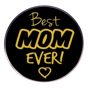 Pin redondo Best MOM EVER! broche de esmalte con diseño de corazón para regalo de madre