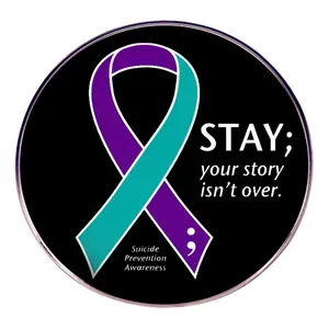 Semicolon Suicide Prevention Awareness Ribbon Alloy Enamel Pin Badge Stay Your Story Is Not Over Accessory For Bags Clothes