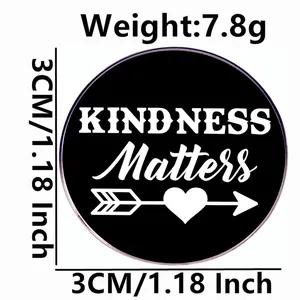 Round Kindness Matters alloy badge brooch with heart arrow pattern 3cm diameter