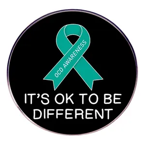 Épinglette en Émail Sensibilisation OCD Badge Ruban Sarcelle It's OK To Be Different Broche Ronde en Alliage Bijoux Santé Mentale