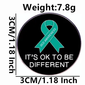 Broche émaillée OCD Awareness avec ruban sarcelle et slogan motivationnel, taille 3cm