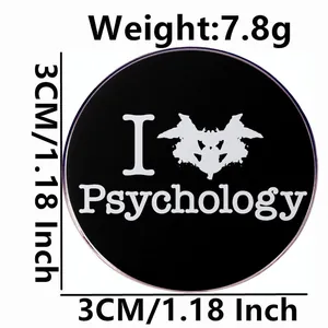 I Love Psychology Rorschach inkblot test enamel pin badge, 3cm round metal brooch