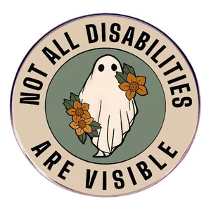 Cartoon Ghost Floral Enamel Brooch Pin Not All Disabilities Are Visible Round Alloy Badge For Clothing Backpack Accessories