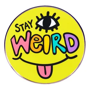 Stay Weird Runde Legierung Brosche Pin Gelb Positiver Slogan Smiley Gesicht Auge Abzeichen Skurril Pop-Art Mode Schmuck Zubehör