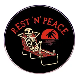 Καρφίτσα Σμάλτου Cartoon Rest In Peace Κρανίο Κράμα Στρογγυλή Καρέκλα Παραλίας Καρφίτσα Σήμα Για Ρούχα Τσάντα Αξεσουάρ