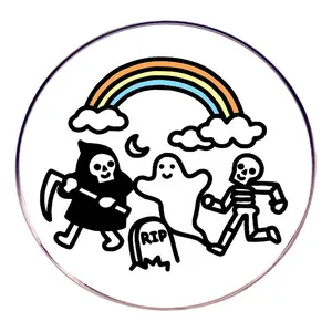 Halloween Cartoon Grim Reaper Ghost Skeleton Alloy Brooch Pin Round Rainbow RIP Tombstone Badge For Party Clothing Decoration