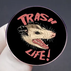 Funny Opossum Trash Life metal enamel pin badge for cartoon accessory lovers