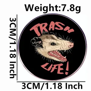 Cartoon opossum trash life metal badge 3cm round enamel pin for backpack decoration