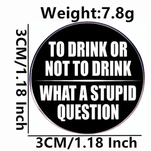 Lustige Emaille-Anstecknadel mit Spruch in Schwarz-Weiß, 3cm runder Metall-Anstecker