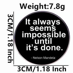 Black 3cm Nelson Mandela quote brooch pin with alloy badge dimensions and weight
