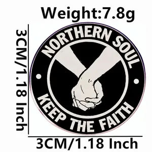 Northern Soul Keep the Faith enamel pin badge with fist logo on white background
