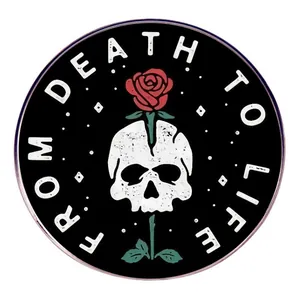 From Death To Life Gothic Skull Rose Pin Brooch For Men Women Round Alloy Enamel Badge Clothing Bag Decor Jewelry Accessory
