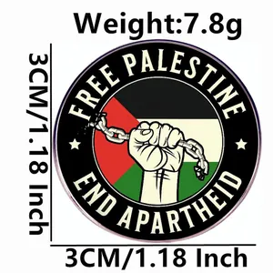 Broche badge Free Palestine en métal avec poing et chaîne brisée, 3cm de diamètre