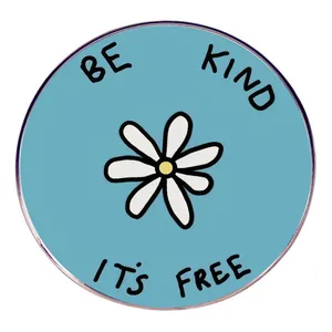 Soyez Gentil C'est Gratuit Épinglette en Émail Rond Alliage Marguerite Broche Badge Bijoux pour Sacs à Dos Vêtements Chapeaux