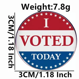 Badge I Voted Today avec rayures rouge blanc bleu et étoiles, broche ronde 3cm