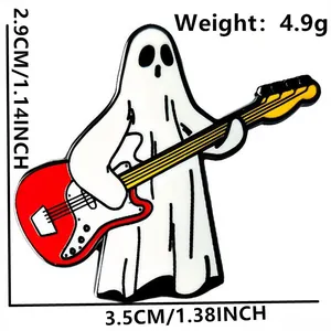 Ghost playing red guitar enamel pin made of metal alloy with dimensions 2.9cm by 3.5cm
