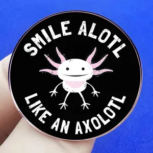 Round Smile Alotl axolotl cartoon enamel pin badge accessory with pink animal graphic