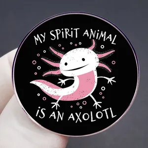 Badge épinglette axolotl en émail avec design de texte My Spirit Animal Is An Axolotl