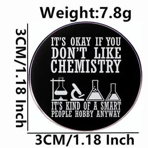 Épingle de chimie émaillée avec icônes de flacons et texte humoristique, badge en métal