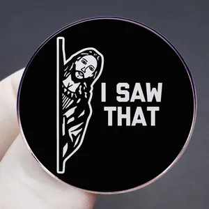 Funny Jesus Meme I SAW THAT enamel pin brooch made of black and white metal alloy