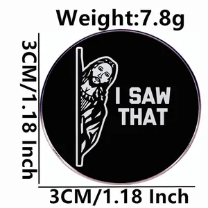 Funny Jesus brooch pin with 'I SAW THAT' text, 3cm round enamel badge for clothing accessories