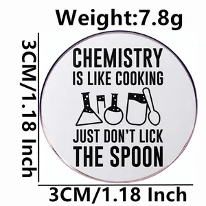 Funny Chemistry Is Like Cooking enamel pin with laboratory flasks and spoons icon