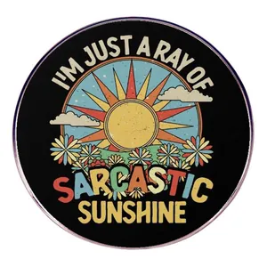 I'm Just A Ray Of Sarcastic Sunshine Alloy Brooch Retro Sun Cloud Pattern Round Badge Pin For Clothes Backpack Jewelry Gift