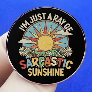 I'm Just a Ray of Sarcastic Sunshine enamel pin with vintage sun and cloud patterns