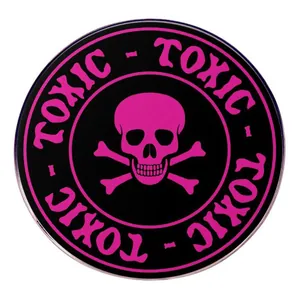 Broche Ronde en Alliage de Dessin Animé Crâne Rose Toxique Badge Gothique en Métal Rose Noir pour Sac à Dos Décoration