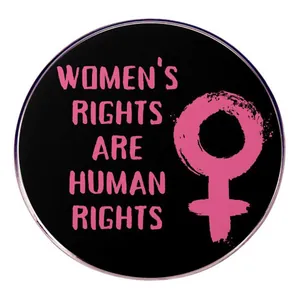Women's Rights Are Human Rights Enamel Pin Feminist Slogan Round Brooch Black Pink Alloy Badge For Clothing Bags Backpacks Accessories