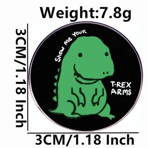 Broche humoristique T-Rex Arms en alliage émaillé noir avec diamètre de 3cm