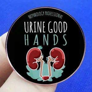 Nephrology Professional kidney enamel pin with Urine Good Hands slogan on black base