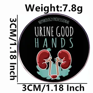 Kidney expert enamel pin featuring Urine Good Hands slogan and nephrology design