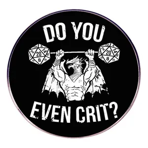 Épinglette en Émail Dragon Musclé Avec Dés D20 Do You Even Crit Broche en Alliage pour Fans de Fitness et Jeux Vidéo