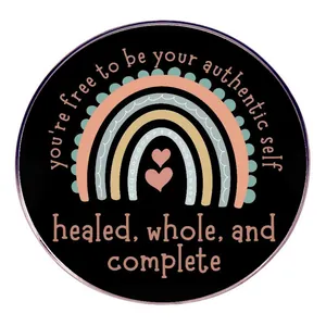 Inspirational Enamel Pin Rainbow Heart Alloy Brooch Be Your Authentic Self Round Badge For Clothing Decor Jewelry Gift