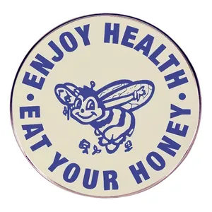 Retro Round Alloy Bee Brooch Pin Enjoy Health Eat Your Honey Vintage Cartoon Badge Jewelry Accessory For Clothes Bags