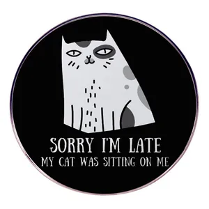 Divertente Spilla in Lega Sorry I'm Late My Cat Was Sitting On Me Umorismo Gatto Cartone Animato Pin Smalto Distintivo per Vestiti