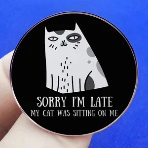 Spilla in smalto 'Sorry I'm Late My Cat Was Sitting On Me' con gatto cartoon divertente