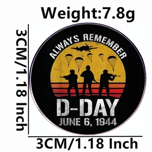 Always Remember Normandy D-Day memorial metal badge with paratrooper design, 3cm size