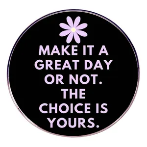 Broche en Alliage Ronde Avec Citation Inspirante Badge Émaillé Fleur Violette Marguerite pour Vêtements Sacs Veste Bijoux Gift