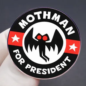 Insigne rond Mothman for President avec yeux rouges et ailes noires rétro