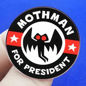 Insigne Mothman for President en émail avec silhouette aux yeux rouges pour sacs et habits
