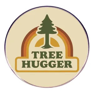 Retro Tree Hugger Enamel Pin Vintage Pine Tree Rainbow Round Alloy Brooch Badge Eco Friendly Jewelry Gift For Men Women